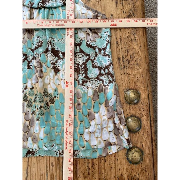 Dressbarn Womens Sleeveless Abstract Print Blouse Top Small Teal/Brown/Beige - Picture 7 of 7